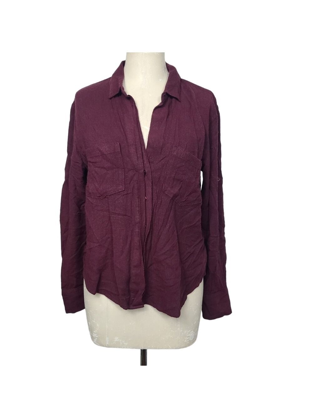 Cloth & Stone Maroon Long Tab Sleeves Button Down Back Slit Shirt S